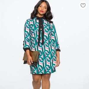 Eloquii Printed Dress with Tie-Neck detail